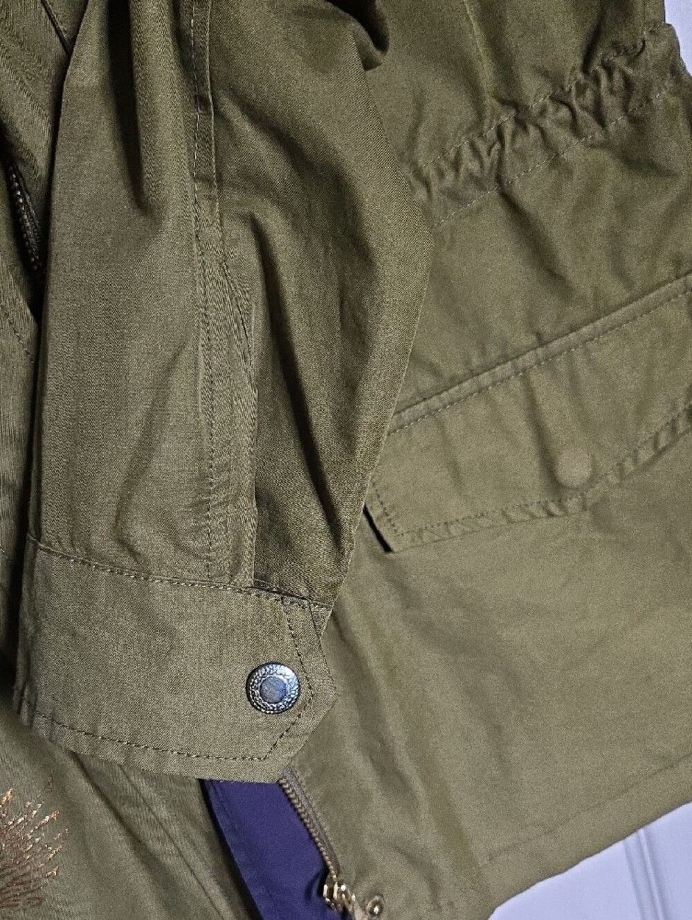Olive Green Military Field Jacket with Embellished Pockets - Picture 7 of 7